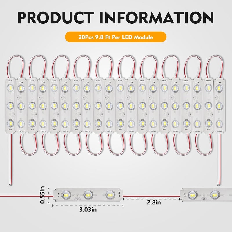 Dcocdeely 60 Pcs LED Module Replacement Lights for Inflatables, White 6500K 5730 SMD 150LM Per LED Module Christmas Inflatables Light for Letter Sign with Tape Adhesive Backside (60) - Image 3